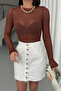 Women's Bitter Brown Crew Neck Stripe Detailed Premium Transparent Blouse - 5