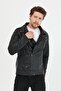 Men's Black New Season Cross Zipper Leather Jacket - 2
