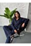Women's Dark Navy High Waist Palazzlo Pants Oversize Shirt Denim Suit 60416 - 5