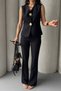 Women's Button Detailed Vest and Trousers Set Black - 6