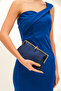 Women's Navy Blue Satin Evening Dress Stone Detailed Accessory Portfolio Clutch Evening Bag - 4