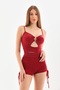 High Waist Shorts with Piping on the Sides Gathered Mini Front Ring Crop Set - 4