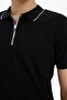 Slim Fit Slim Fit Short Sleeve Ribbed Camisole Half Zip Black Polo T-Shirt D3948Ax25Sm - 5