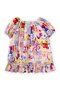 Elastic collar sleeve poplin dress 2-7 years ecru fuchsia