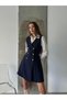Navy Blue - Double Breasted Neckline Button Dress - 2