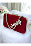 Burgundy Crystal Stone Satin Stone Handle Women's Evening Bag Evening Dress Bag - 3