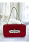 Burgundy Crystal Stone Satin Stone Handle Women's Evening Bag Evening Dress Bag - 2