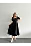Square Neck Pleated Midi Length Dress