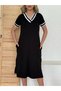 Dressify Women’S Fashion Women's Short Sleeve V-Neck Sleeve and Collar Ribbed Detail Midi Length Viscose Dress - 4
