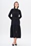 Gathered Waist Scalloped Detailed Dress Black 9324-E - 2