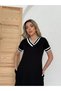 Dressify Women’S Fashion Women's Short Sleeve V-Neck Sleeve and Collar Ribbed Detail Midi Length Viscose Dress - 3