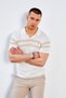 Men's Ecru Apaş V-Neck Chest and Sleeve Striped Knitwear T-Shirt