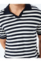 Viscose Striped Short Sleeve Polo V-Neck Knitwear T-Shirt - 5