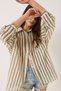 Women's Khaki Striped Oversize Shirt with Single Pocket Detail 2077 60283117 - 4