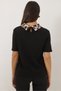 Women's Black Leopard Patterned Stone Detailed Satin Polo Collar Short Sleeve T-Shirt 60283147 - 5