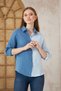 Women's Muslin 100% Cotton Casual Color Block Two-Color Long Sleeve Blue Shirt 700-3458275 - 4