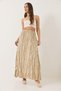 Women's Beige Elastic Waist Crush Effect Long Skirt 60283112 - 3