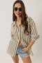 Women's Khaki Striped Oversize Shirt with Single Pocket Detail 2077 60283117 - 3