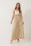 Women's Beige Elastic Waist Crush Effect Long Skirt 60283112 - 4