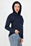 Navy Blue Hooded Women's Sweatshirt - 2