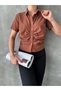 Women's Short Sleeve Linen Shirt with Shirring Detail on the Front - 2