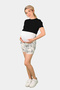 White Floral Printed Maternity Gabardine Shorts