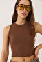 Women's Bitter Brown Ribbed Halter Neck Camisole Basic Crop Top Undershirt 60602045 - 5