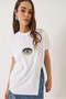Women's White Sequin Accessory Slit Detailed Short Sleeve T-Shirt 60602029 - 5