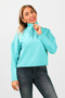 Women's Turquoise Sweatshirt - 2 Thread, Half Turtleneck, Low Sleeve