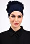 Ruffled Seamless Combed Cotton Bonnet Navy Blue - Women's Hijab Tie Bun Inner Bonnet - 2