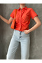 Women's Short Sleeve Linen Shirt with Shirring Detail on the Front - 2