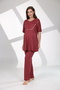 Women's Burgundy Special Design Lace 100% Cotton Maternity Maternity Dressing Gown Pajama Set Set - 3
