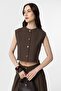 Brown Linen Blended Women's Vest