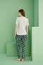 Beige Patterned Crew Neck Knitted Cotton Pajama Set 25113227 - 3