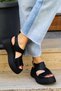 Hunter Black Skin Wedge Sole Buckle Women's Sandals - 3