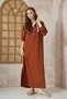 Women's Brown Backless Printed Hooded Slit Oversized Long Sleeve Loose Sports Dress 3225550 - 7