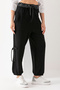 Women's Black Belted Leather Detailed Cuffed Leg Loose Cut Trousers - 2