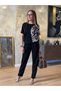 Women's Leopard Print Short Sleeve Two-Piece Suit - 5