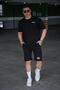 Men's Cotton Owersize Printed Waist Tie Zipper Pocket Shorts Suit - 2