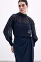 Stone Detailed Transparent Blouse - Navy Blue - 2