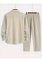 Women's Men's Summer Linen Crinkle Fabric Long Sleeve Shirt 2 Piece Wrap Set - 2
