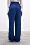 Satin Crepe Pants with Waist Belt - Navy Blue - 7