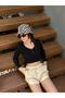 Women's Black Open Collar Snap Detailed Long Sleeve Crop Ribbed Knitted Blouse 29128 - 2