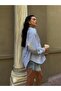 Women's Blue Lace Detailed Oversize Striped Shirt 29073