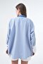 Women's Blue Denim and Striped Fabric Garnished Oversize Design Shirt 29068 - 8