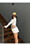 Women's Ecru Open Collar Snap Detailed Long Sleeve Crop Ribbed Knitted Blouse 29128 - 4