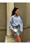 Women's Blue Lace Detailed Oversize Striped Shirt 29073 - 4