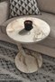 C-shaped Round End Table With Rolling Wheels - White Marble Pattern - 4