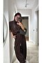 Brown Crew Neck Modal Harem Pants Set - 3