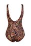 Beria Women's Large Size Cupped Shawl Patterned Brown Gathering Swimsuit - 2